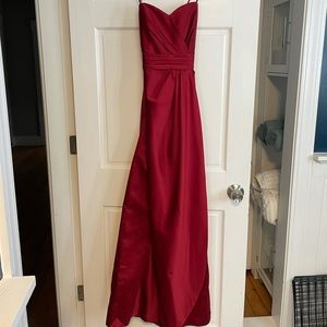 Dark red, sleeveless maxi bridesmaid dress size: 8